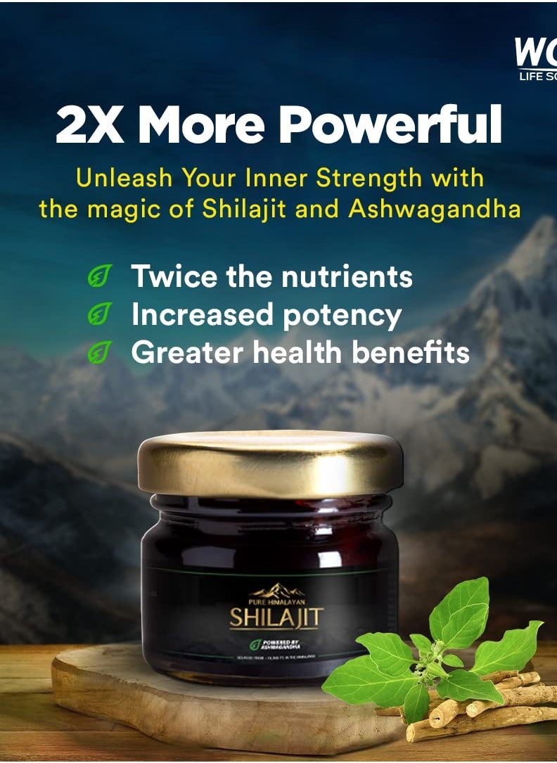 WOW Life Science Pure Himalayan Shilajit/Shilajeet Resin Powered by Ashwagandha - 20g | Guaranteed 75%+ Fulvic Acid | Enhance Strength, Stamina &...