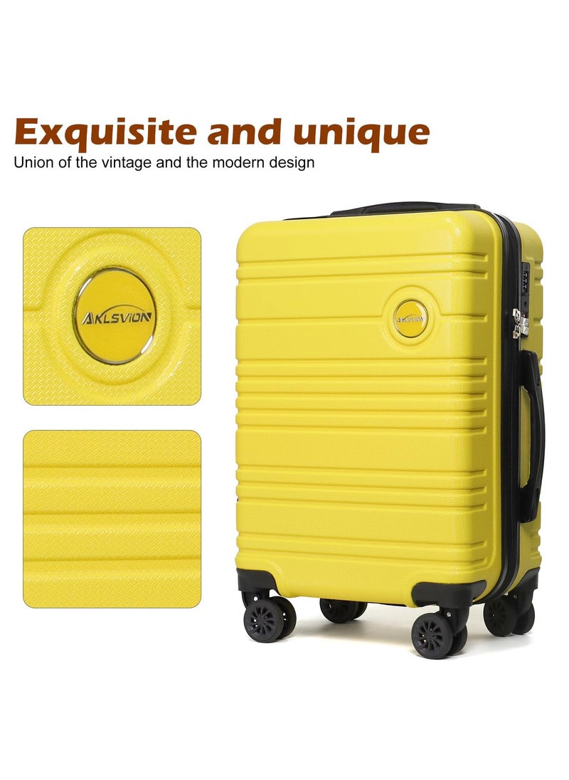 Aklsvion 20 Inch Suitcase Hard Case Luggage Trolley Lightweight Suitcase With 4 Spinner Wheels ABS And PC Luggage Travel Hard Case Luggage Yellow