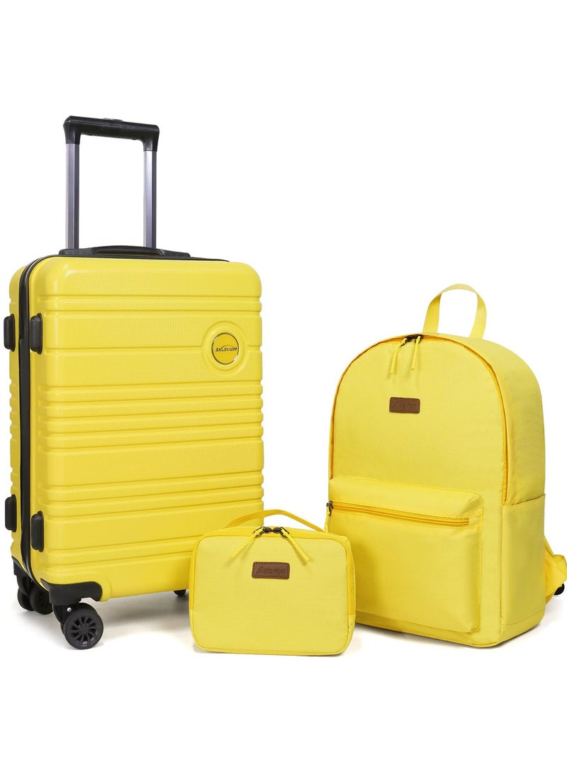 Aklsvion 20 Inch Suitcase Hard Case Luggage Trolley Lightweight Suitcase With 4 Spinner Wheels ABS And PC Luggage Travel Hard Case Luggage Yellow