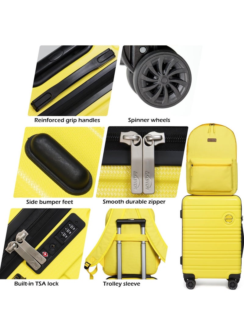 Aklsvion 24/28 Inch Suitcase Hard Case Luggage Trolley Lightweight Suitcase With 4 Spinner Wheels ABS And PC Luggage Travel Hard Case Luggage Yellow