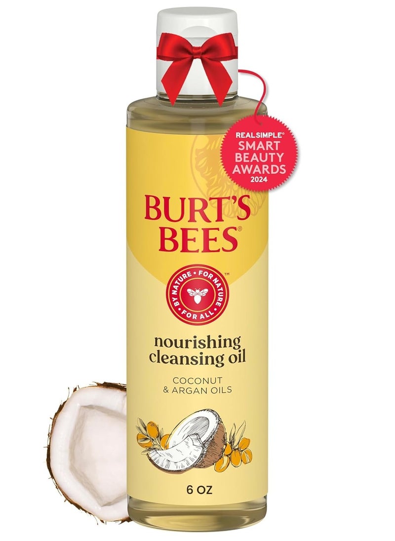 Burt's Bees Stocking Stuffers, Nourishing Cleansing Oil With Coconut and Argan Oils, Cleansing Face Oil for Normal to Dry Skin, Natural Origin Skin Care Christmas Gifts, 6 fl. oz. Bottle