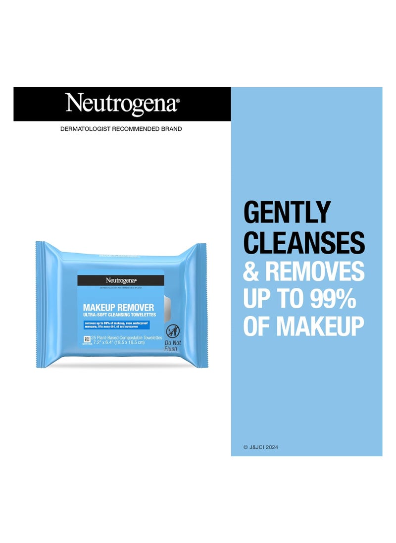 Neutrogena Facial Cleansing Towelette Singles, Daily Face Wipes to Remove Dirt, Oil, Makeup & Waterproof Mascara, Gentle, Alcohol-Free, Individually Wrapped, 20 Count