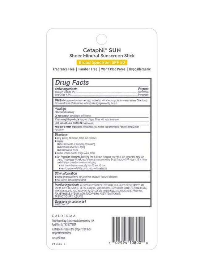 Sheer Mineral Sunscreen Stick For Face And Body SPF 50 14grams