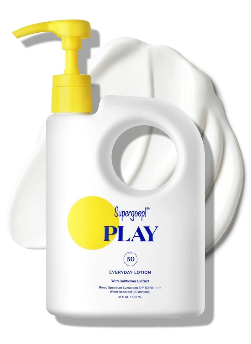 Supergoop! PLAY Everyday Lotion SPF 50 - Broad Spectrum Body & Face Sunscreen for Sensitive Skin - Great for Active Days - Fast Absorbing, Water & Sweat Resistant - 18 fl oz