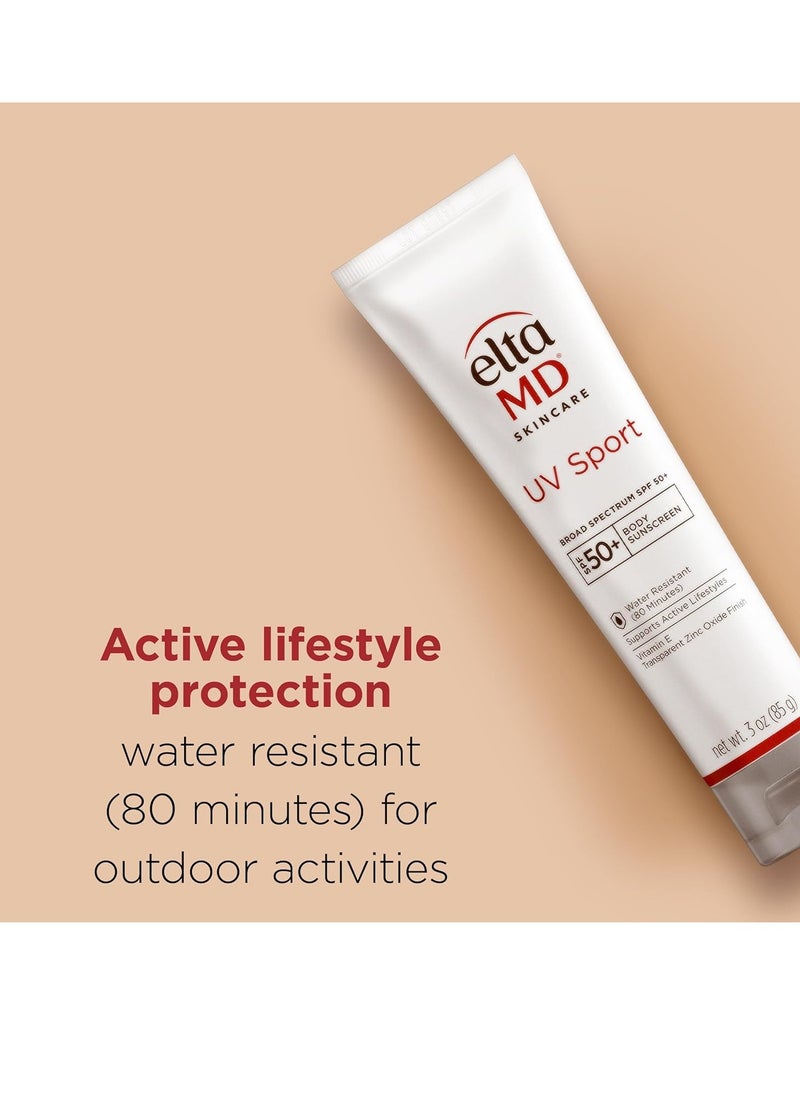 EltaMD UV Sport Body Sunscreen, SPF 50 Sport Sunscreen Lotion, Sweat Resistant and Water Resistant up to 80 Minutes, Formulated with Zinc Oxide, Oil Free, Full Body Sunscreen