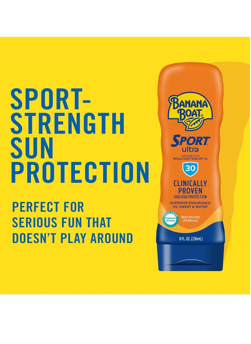 Banana Boat Sport Ultra Sunscreen Lotion SPF 30, Travel Size 3oz Twin Pack, Sweat & Water Resistant Sunblock for Active Lifestyle(Pack of 2)