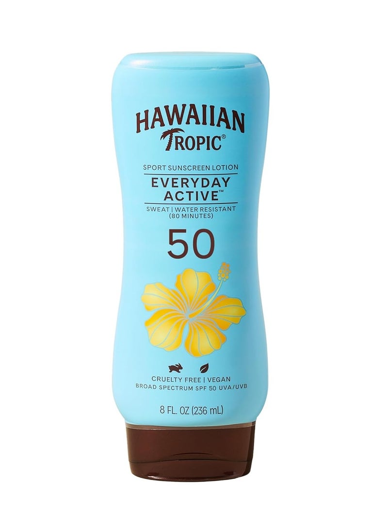 Hawaiian Tropic Everyday Active Lotion Sunscreen SPF 50, 8oz | Hawaiian Tropic Sunscreen SPF 50, Sunblock, Broad Spectrum Sunscreen, Oxybenzone Free Sunscreen, Water Resistant Sunscreen, 8oz