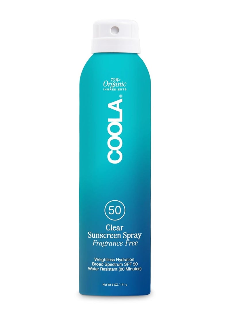 COOLA Organic Sunscreen SPF 50 Sunblock Spray, Dermatologist Tested Skin Care for Daily Protection, Vegan and Gluten Free, Fragrance Free, 6 Fl Oz