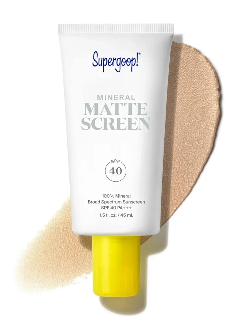 Supergoop! Mineral Mattescreen (SPF 40) - 45 mL - 100% Mineral, Oil-Free Broad Spectrum Sunscreen - Smooths Skin’s Appearance, Minimizes Pores & Controls Shine - Water & Sweat Resistant…