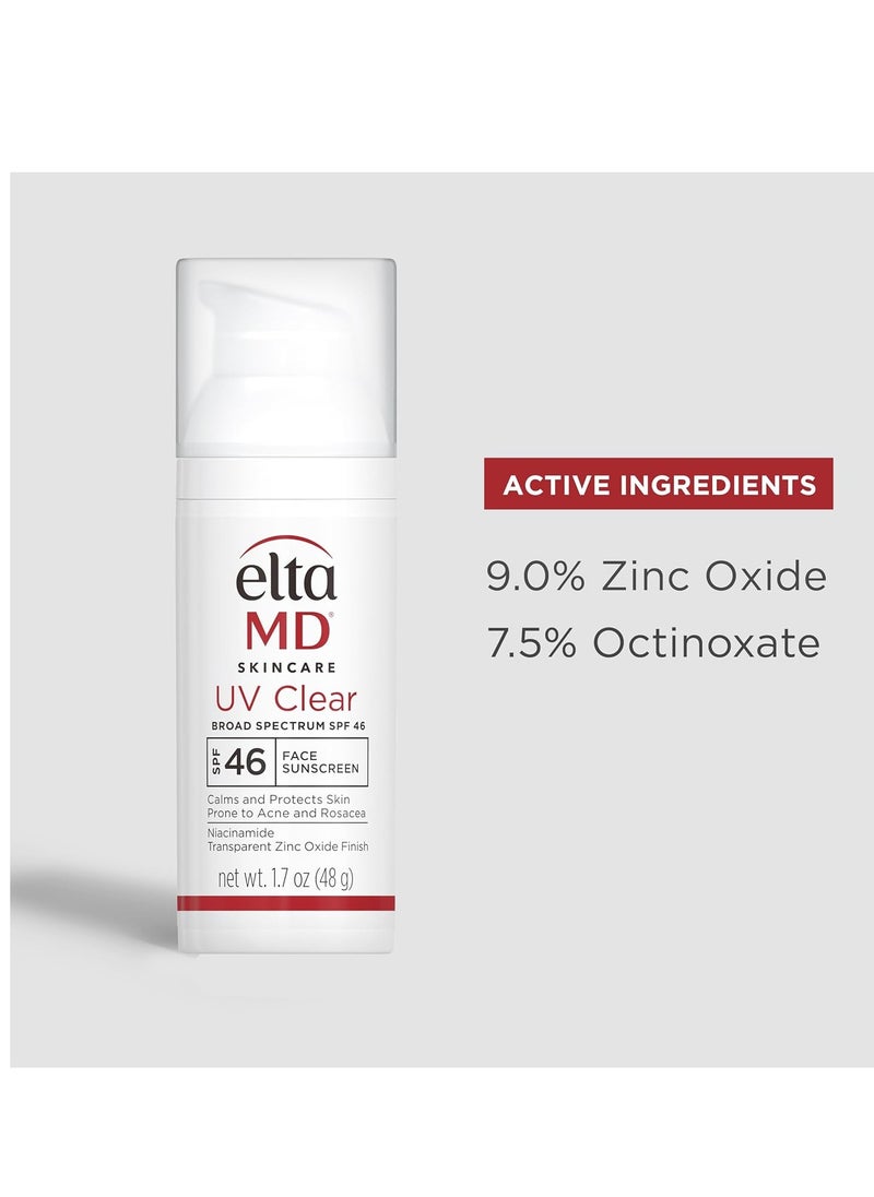 EltaMD UV Clear Face Sunscreen SPF 46, Oil Free Sunscreen with Zinc Oxide, Dermatologist Recommended Sunscreen