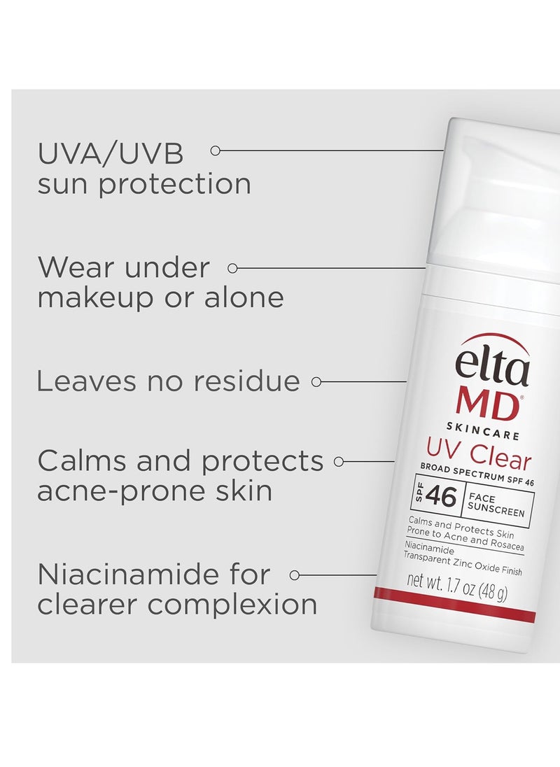 EltaMD UV Clear Face Sunscreen SPF 46, Oil Free Sunscreen with Zinc Oxide, Dermatologist Recommended Sunscreen