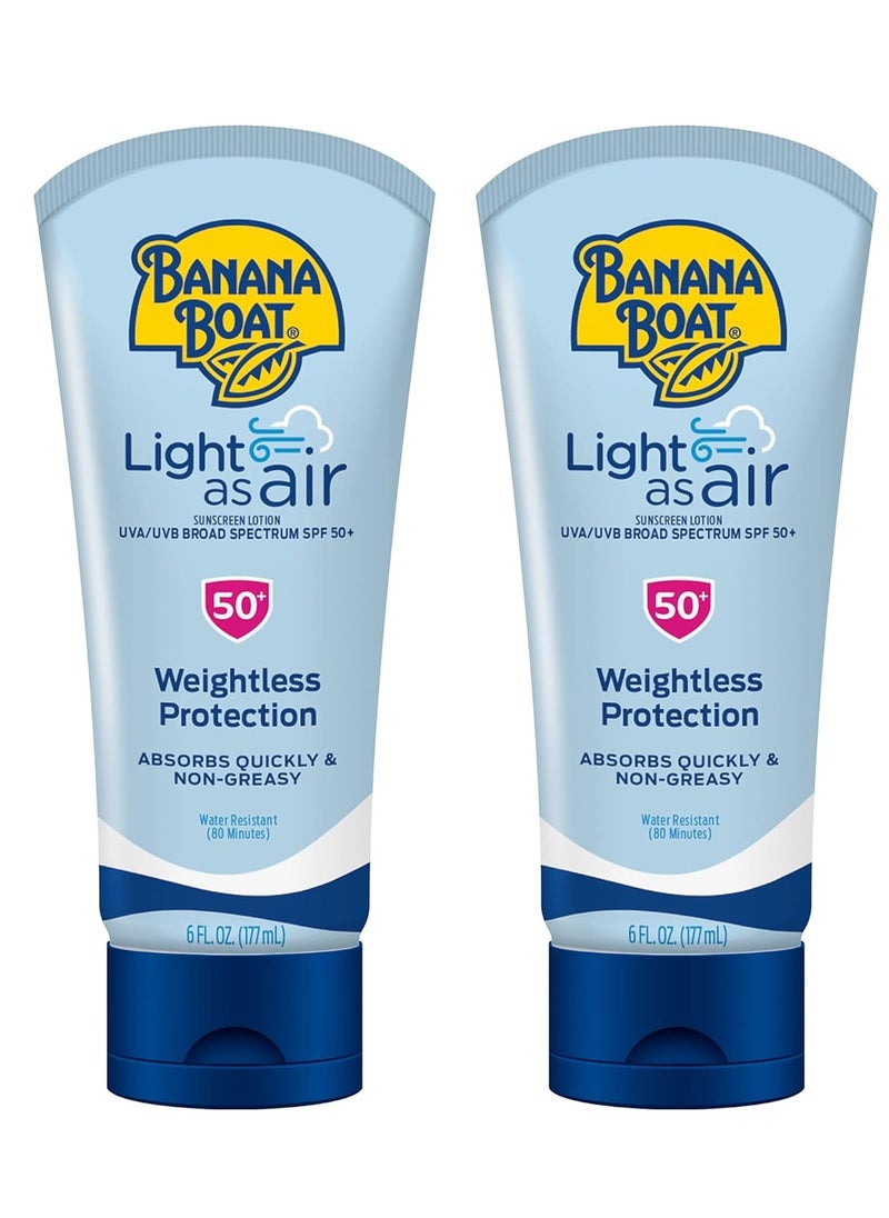 Banana Boat Light As Air Sunscreen Lotion SPF 50 Twin Pack | Lightweight Sunscreen, Lotion Sunscreen, Banana Boat Sunscreen Lotion for Body, Non-Greasy Sunscreen, Oxybenzone Free Sunscreen, 6oz each