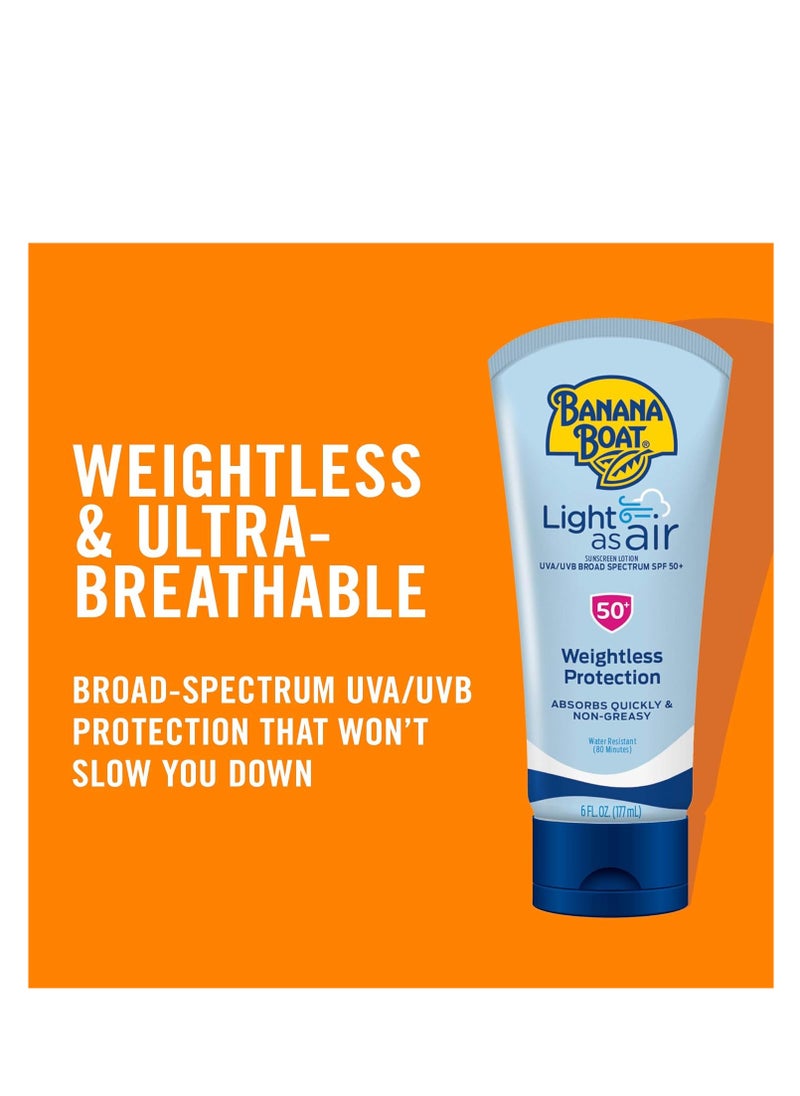 Banana Boat Light As Air Sunscreen Lotion SPF 50 Twin Pack | Lightweight Sunscreen, Lotion Sunscreen, Banana Boat Sunscreen Lotion for Body, Non-Greasy Sunscreen, Oxybenzone Free Sunscreen, 6oz each