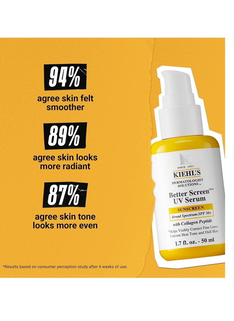 Kiehl's Better Screen UV Serum SPF 50+, Invisible Facial Sunscreen with Collagen Peptide, UV Filters to Shield UVA & UVB, Helps Correct Visible Signs of Aging, Boosts Skin Radiance