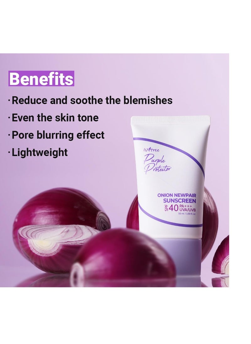 ISNTREE Onion Newpair Sunscreen 50ml, 1.69 fl.oz | SPF 40 | Stocking Stuffers | Hydrating Sun Protector | Evens Skin Tone | Korean Skincare