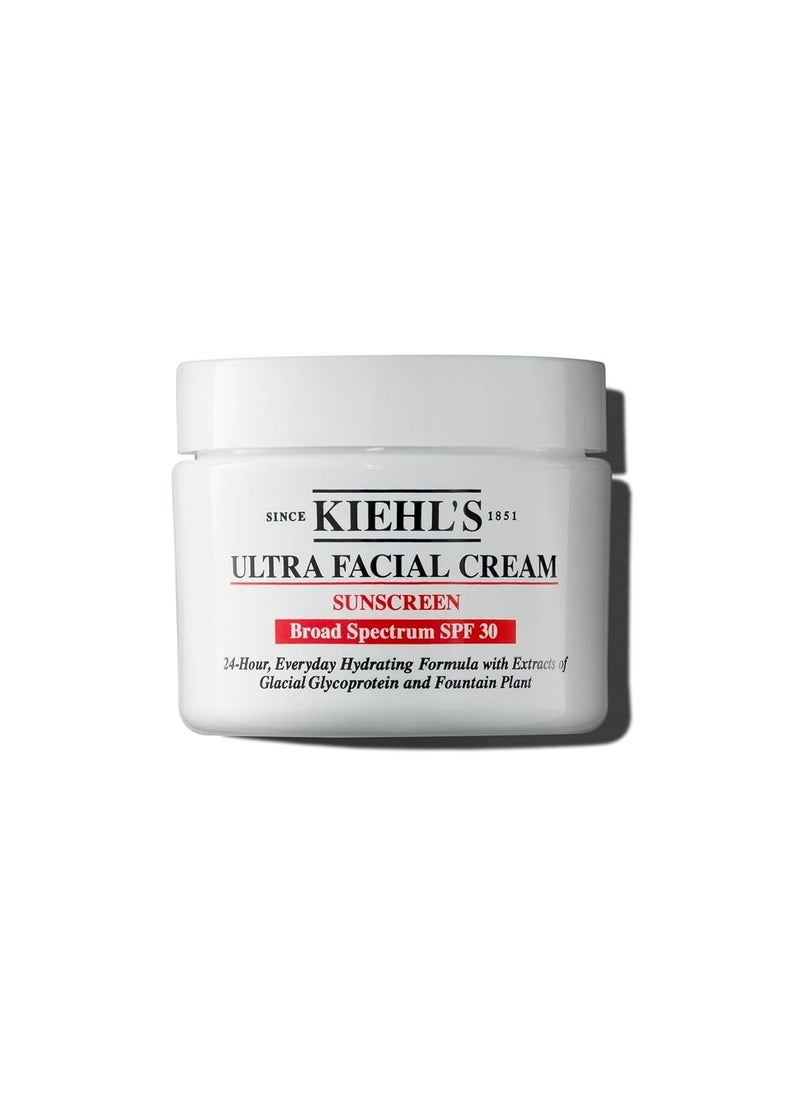 Kiehl's Ultra Facial Cream with SPF 30, Lightweight Daily Face Moisturizer for All Skin Types, 24-hour Hydration, UV Sunscreen Protection, Non-greasy, Absorbs Quickly, with Glacial Glycoprotein