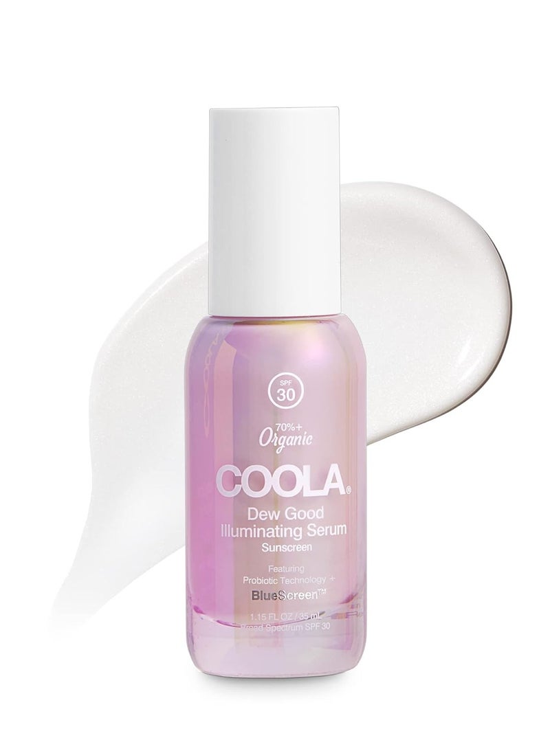 COOLA Organic Dew Good Illuminating Probiotic Serum with SPF 30, Dermatologist Tested Sunscreen with Plant-Derived BlueScreen Digital De-Stress Technology