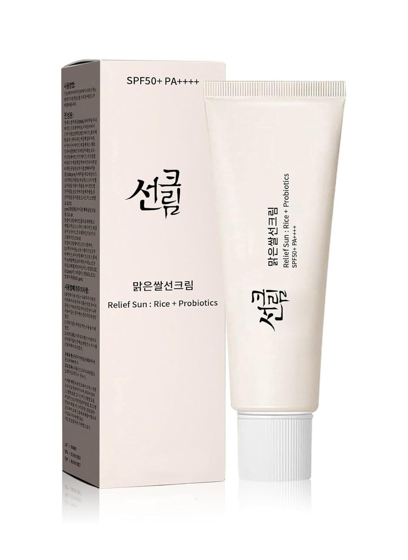 Relief Sun Organic sunscreen SPF50++++PA++++ Rice and Probiotics | Korean Skin Care Solution for All Skin Types | Nourishing Skin Protection and UV Defens