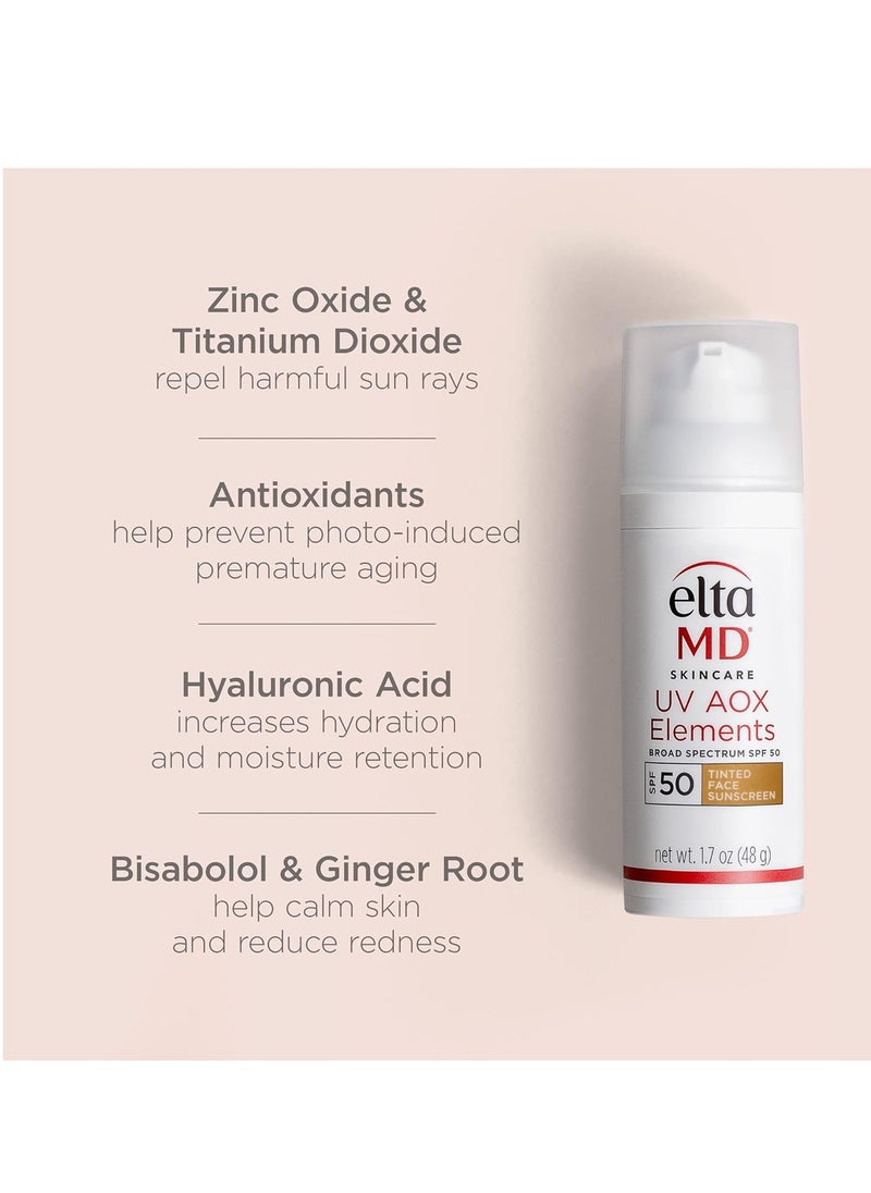 EltaMD UV AOX Elements Tinted Mineral Face Sunscreen, SPF 50, Tinted Sunscreen for Face with Antioxidants, 1.7 oz Pump