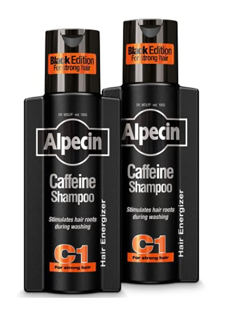 Caffeine Shampoo C1 Black Edition 250 ml (Pack of 2) - Men's Natural Hair Growth Shampoo for Thinning Hair with Niacin, Menthol and Castor Oil, Made in Germany