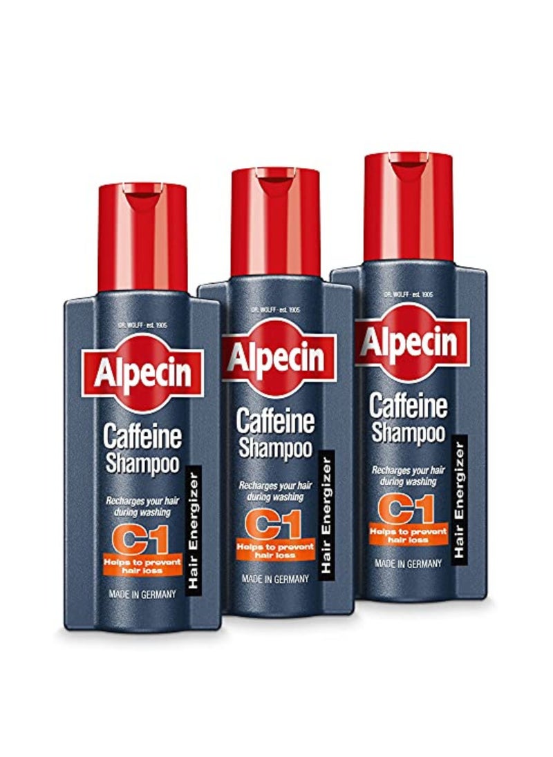 Caffeine Shampoo C1 250 ml (Pack of 3) for Stronger and Thicker Hair - Natural Hair Growth Shampoo for Men, Made in Germany