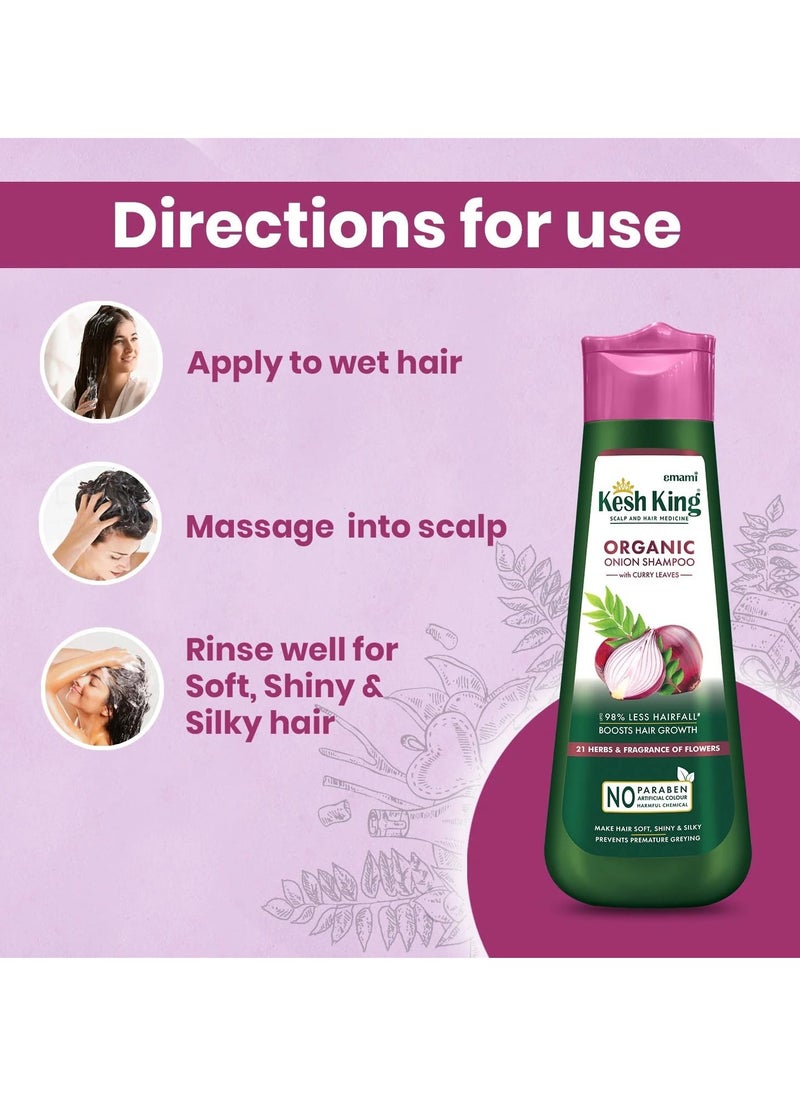 Kesh King Organic Onion Shampoo With Curry Leaves Reduces Hair Fall Upto 98%,Boosts Hair Growth&Keeps Hair Smooth Upto 48Hrs|Repairs Dry&Damaged Hair|Makes Hair Silky&Bouncy - 300Ml,347 Grams