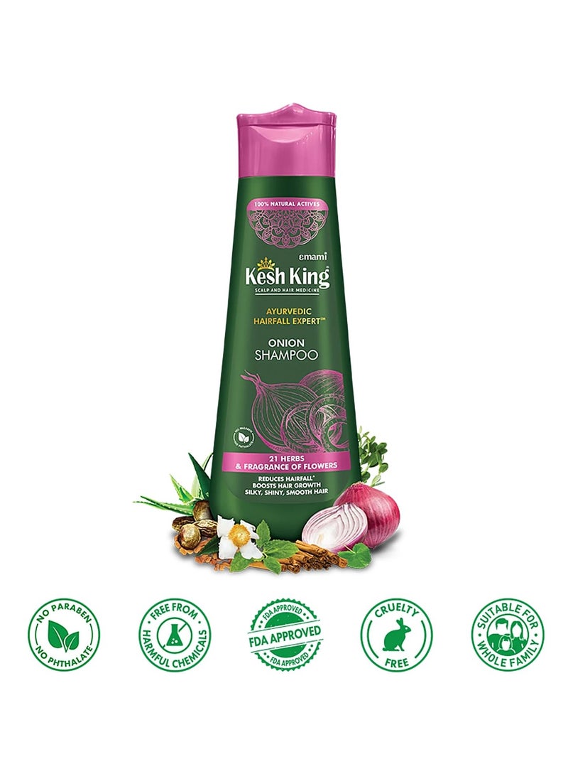 Kesh King Organic Onion Shampoo With Curry Leaves Reduces Hair Fall Upto 98%,Boosts Hair Growth&Keeps Hair Smooth Upto 48Hrs|Repairs Dry&Damaged Hair|Makes Hair Silky&Bouncy - 300Ml,347 Grams