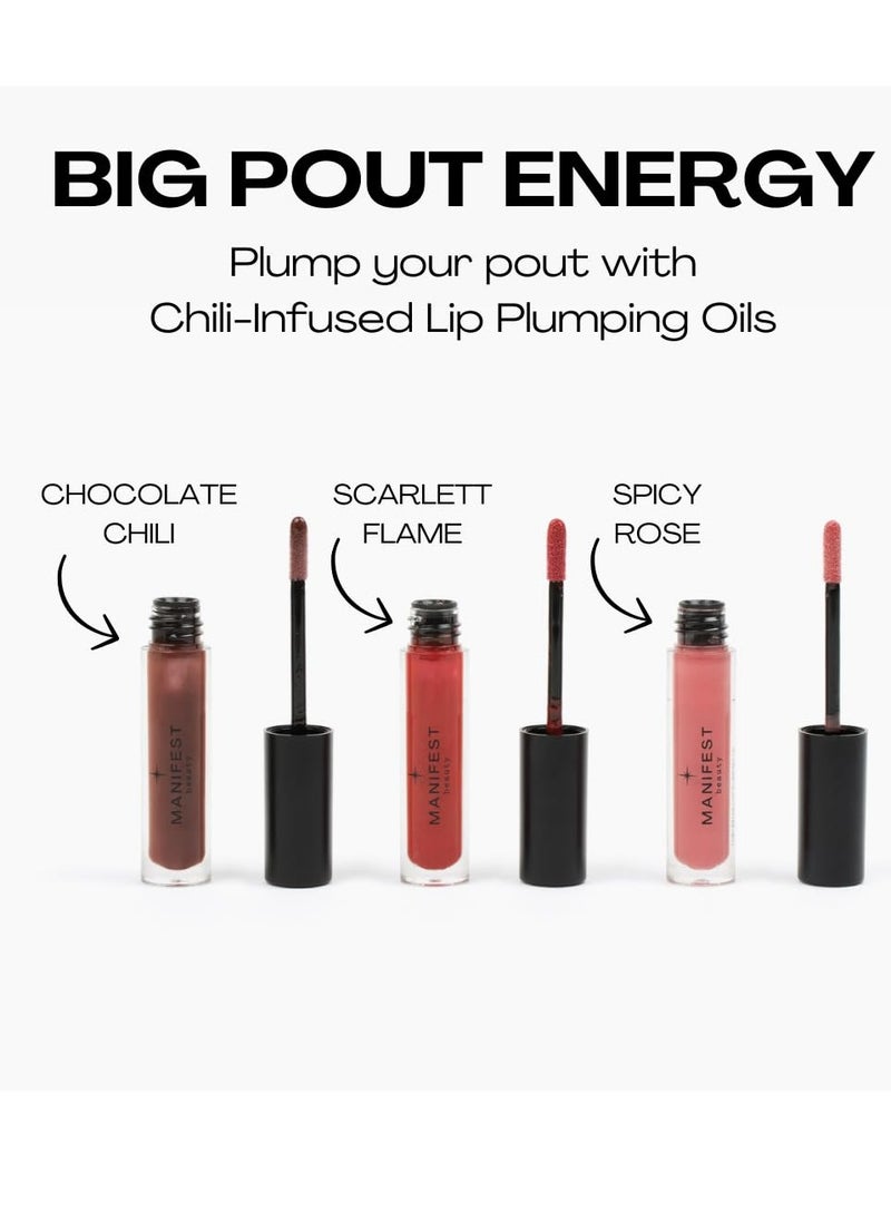 BIG POUT ENERGY Lip Plumper, Chili-Infused Lip Plumping Oil for Full and Smooth Lips, Lip Gloss Finish, With Easy Swipe XL Wand Applicator, Spicy Rose, 0.12 fl oz