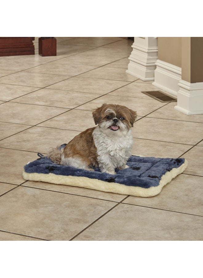 MidWest Homes for Pets Reversible Paw Print Pet Bed in Blue / Cream, Dog Bed Measures 23.5L x 17W x 2.8H for Small Dogs, Machine Wash