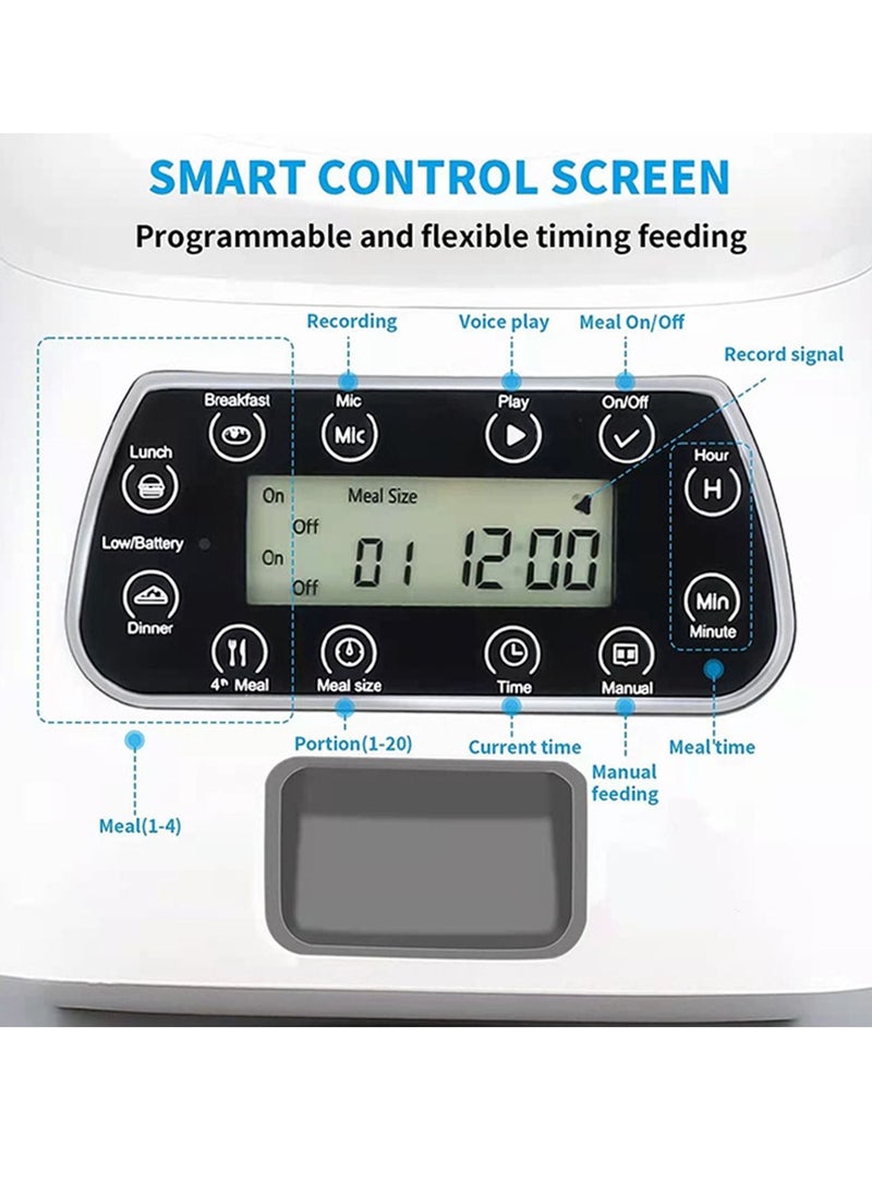 Automatic Cat Feeder, 4L Detachable Cat Food Dispenser for Dry Food Up to 15 Portions(8g/Portion) 6 Meals Per Day, Dual Power Supply Timed Cat Feeders