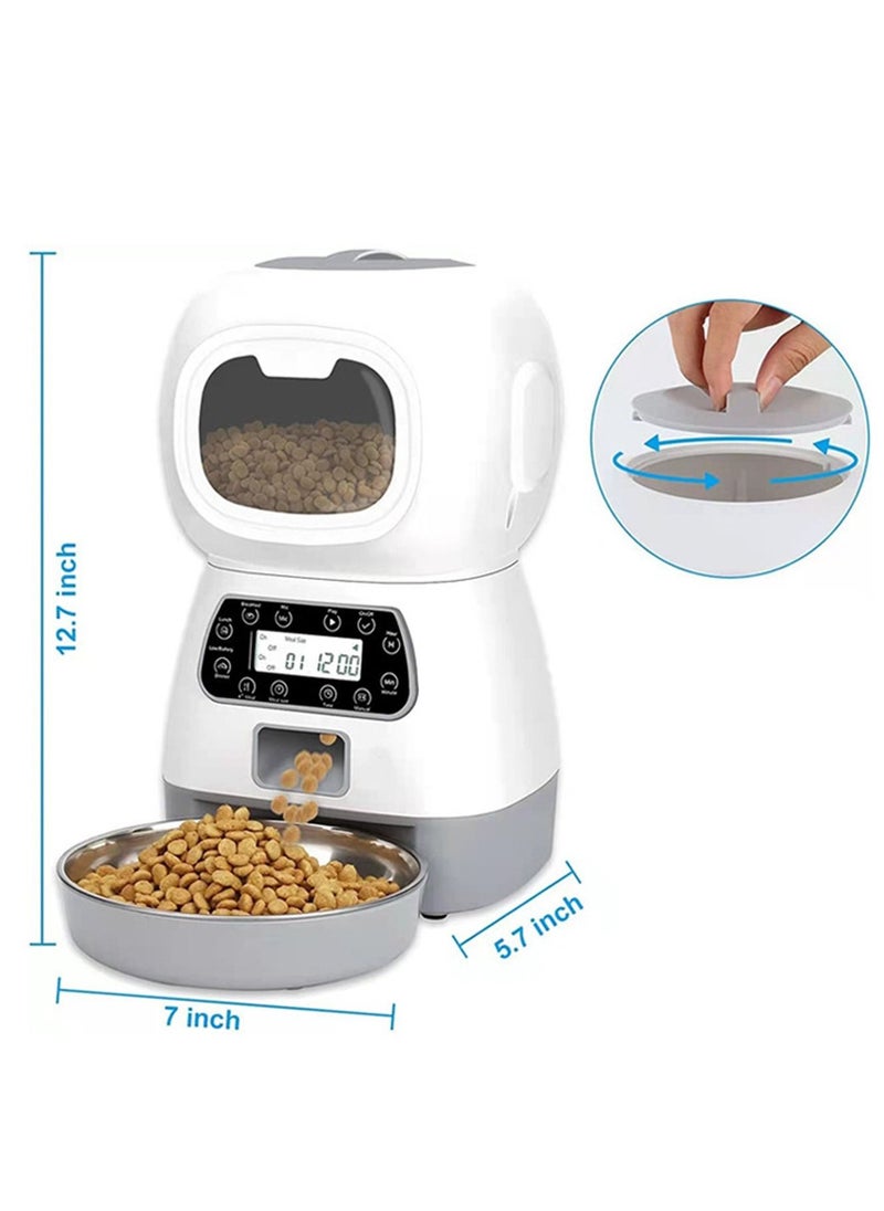 Automatic Cat Feeder, 4L Detachable Cat Food Dispenser for Dry Food Up to 15 Portions(8g/Portion) 6 Meals Per Day, Dual Power Supply Timed Cat Feeders