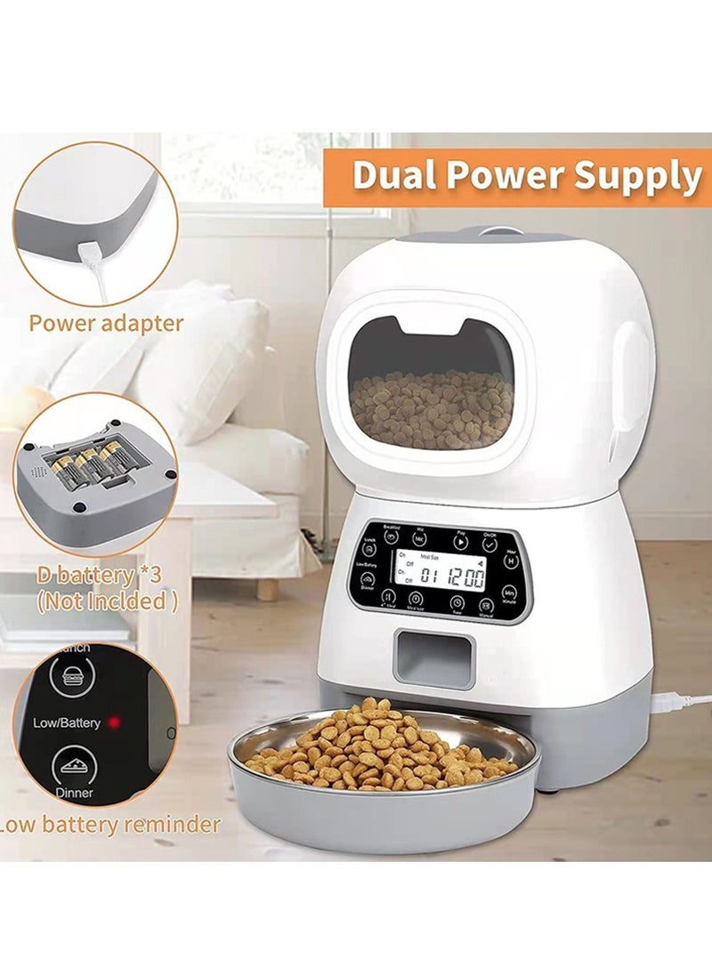 Automatic Cat Feeder, 4L Detachable Cat Food Dispenser for Dry Food Up to 15 Portions(8g/Portion) 6 Meals Per Day, Dual Power Supply Timed Cat Feeders