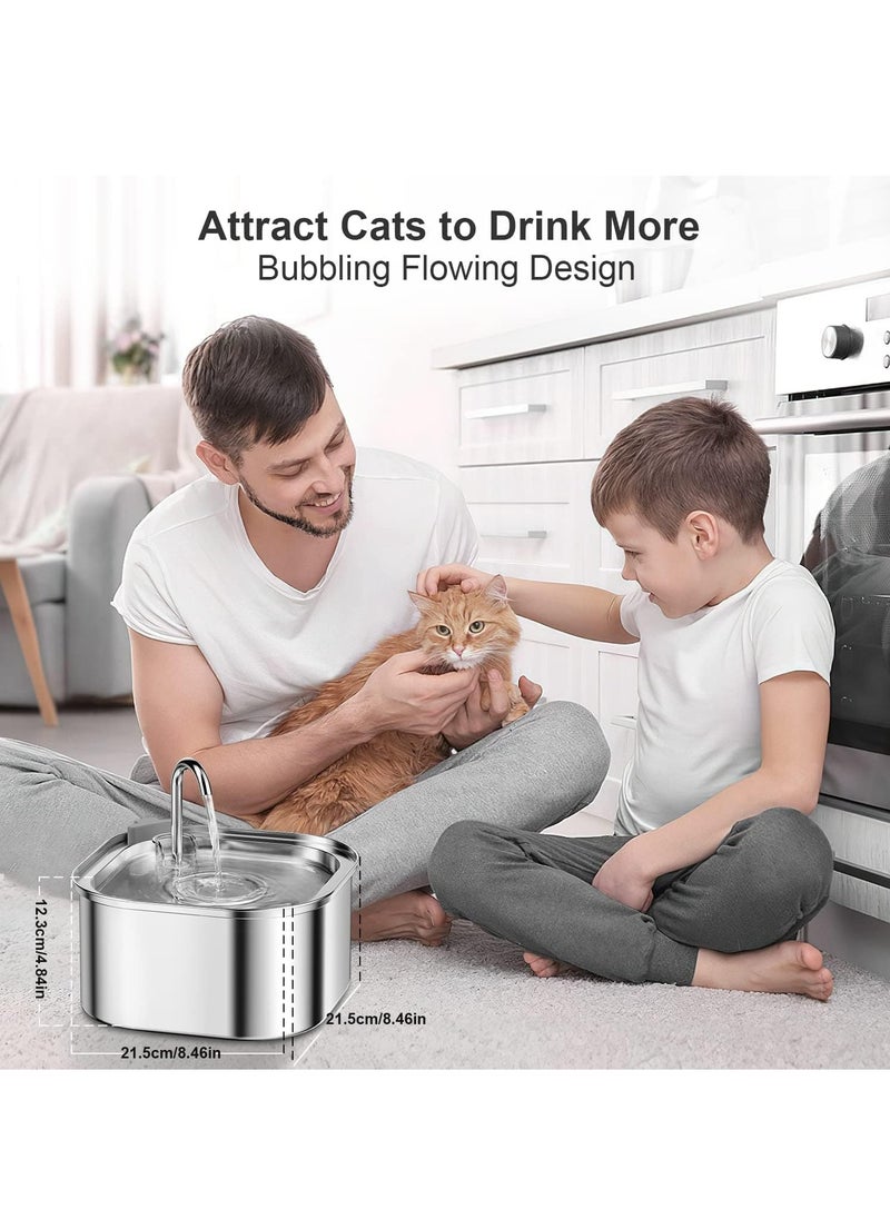 Cat Fountain, Stainless Steel, 3.2 Litre Drinking Fountain for Cats, Dogs, with Water Pump, Pump and Replacement Filter