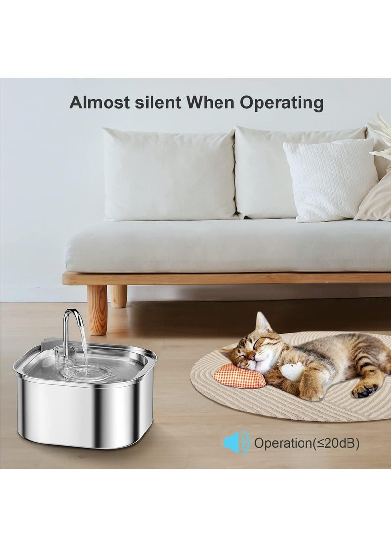 Cat Fountain, Stainless Steel, 3.2 Litre Drinking Fountain for Cats, Dogs, with Water Pump, Pump and Replacement Filter