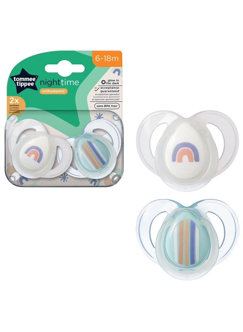 Pack Of 2 Clinically Designed Orthodontic Silky Texture Pacifier With Holder Set For 6-18 Months Multicolour