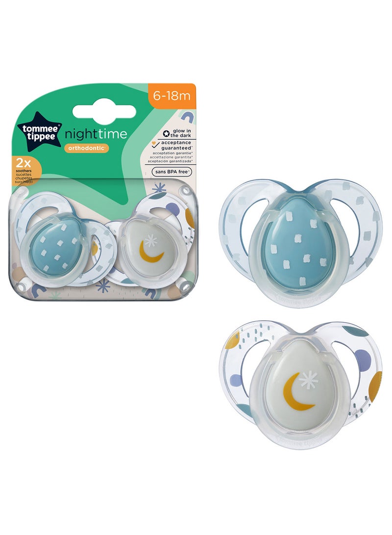 Pack Of 2 Clinically Designed Orthodontic Silky Texture Pacifier With Holder Set For 6-18 Months Multicolour