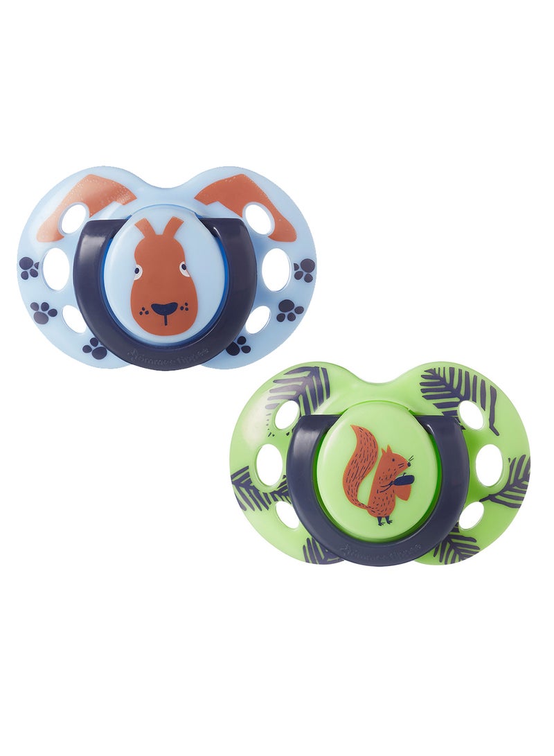 Pack Of 2 Fun Style Soothers, Symmetrical Orthodontic Design, BPA-Free Silicone Baglet 18-36 Months Colours And Designs Vary