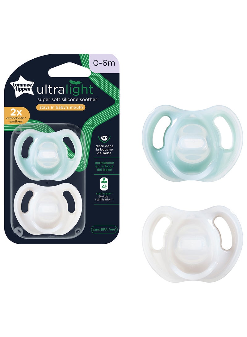 Pack Of 2 Ultra-Light Silicone Soother, Symmetrical Orthodontic Design, BPA-Free, One-Piece Design 0-6M Dummies