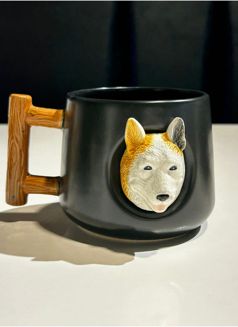 Ceramic Wolf Coffee Mug, 350 ml, Black