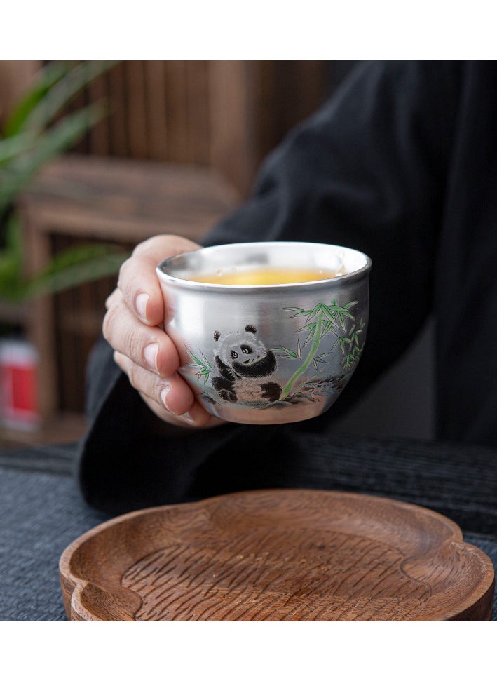 Pure Silver-plated Teacup, Ceramic Teacup Tea Bowl Gift Box, Panda Teacup