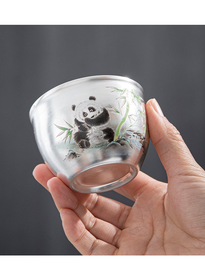 Pure Silver-plated Teacup, Ceramic Teacup Tea Bowl Gift Box, Panda Teacup