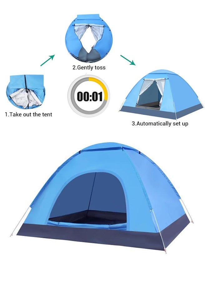 Portable Blue Double Door Camping Tent for 4 People - Sky Blue