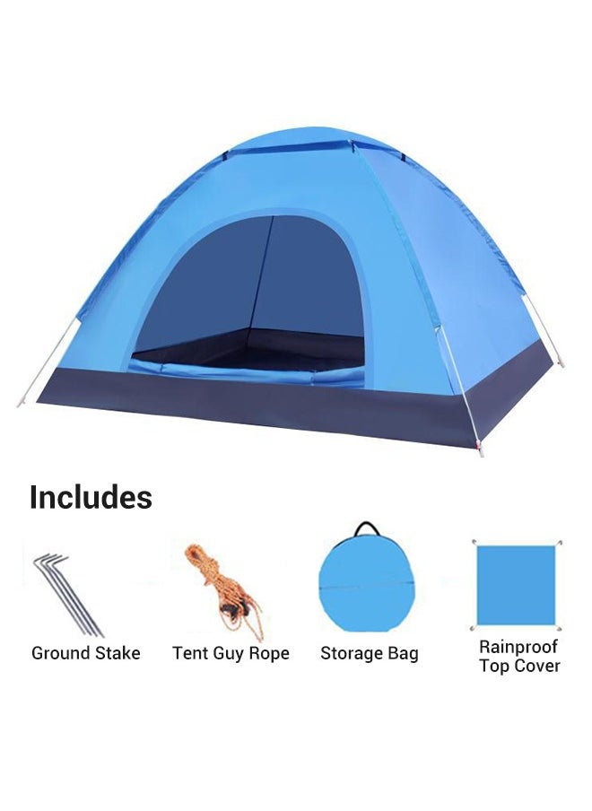 Portable Blue Double Door Camping Tent for 4 People - Sky Blue