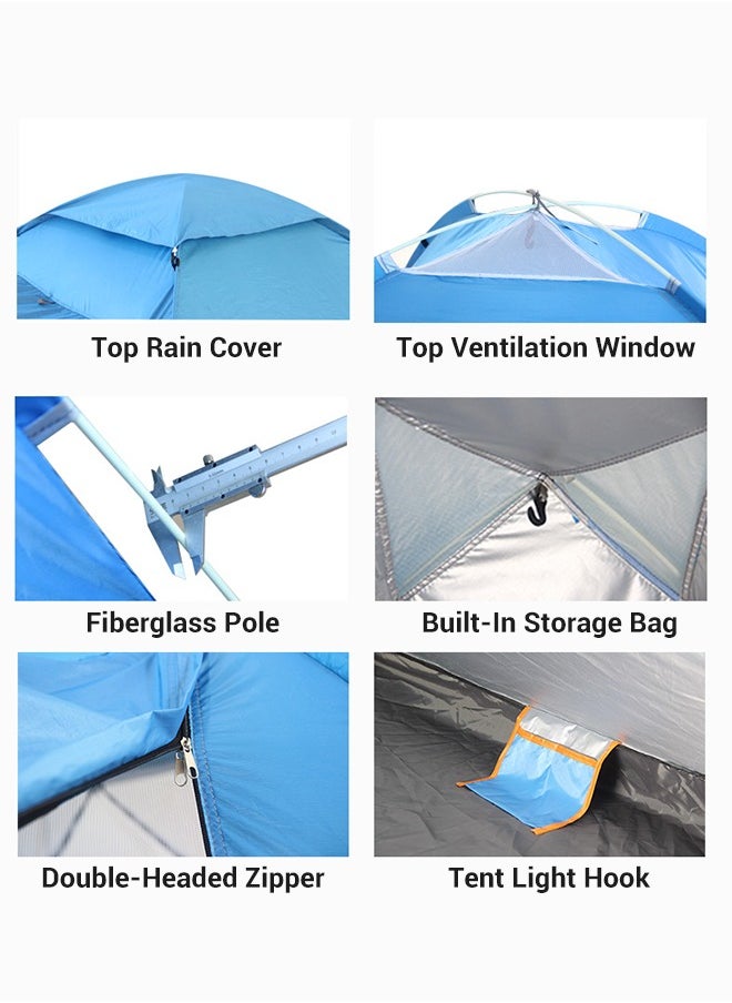 Portable Blue Double Door Camping Tent for 4 People - Sky Blue