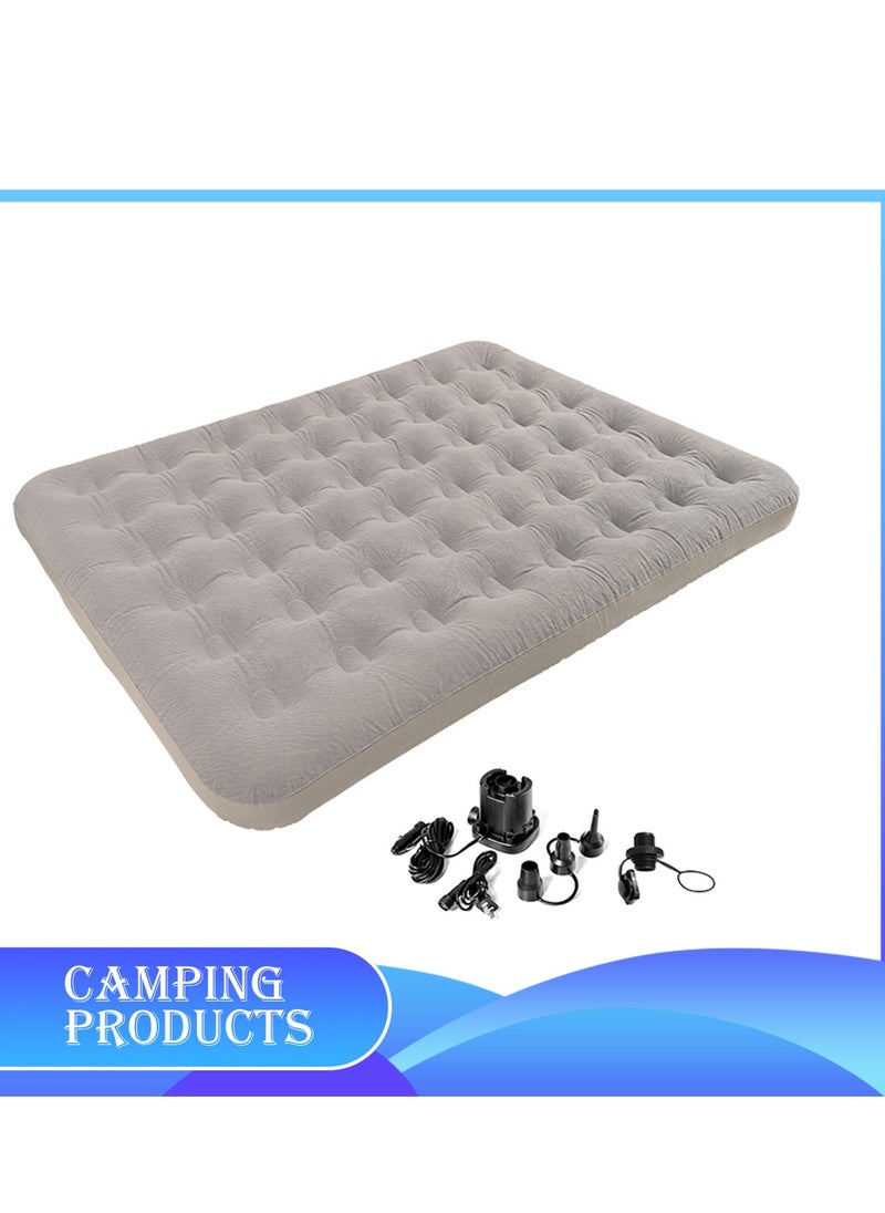 Inflatable Mattress with Pump Portable Outdoor Air Mattress Foldable Single Thickened Flocking Mattress for Outdoor and Home