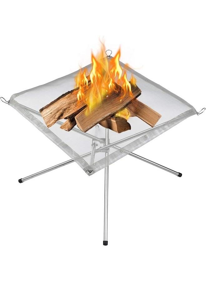 Folding Campfire Rack 25x10x10cm-Portable Outdoor Fire Pit, Collapsing Steel Mesh Fireplace - Perfect for Camping, Backyard and Garden - Carrying Bag Included