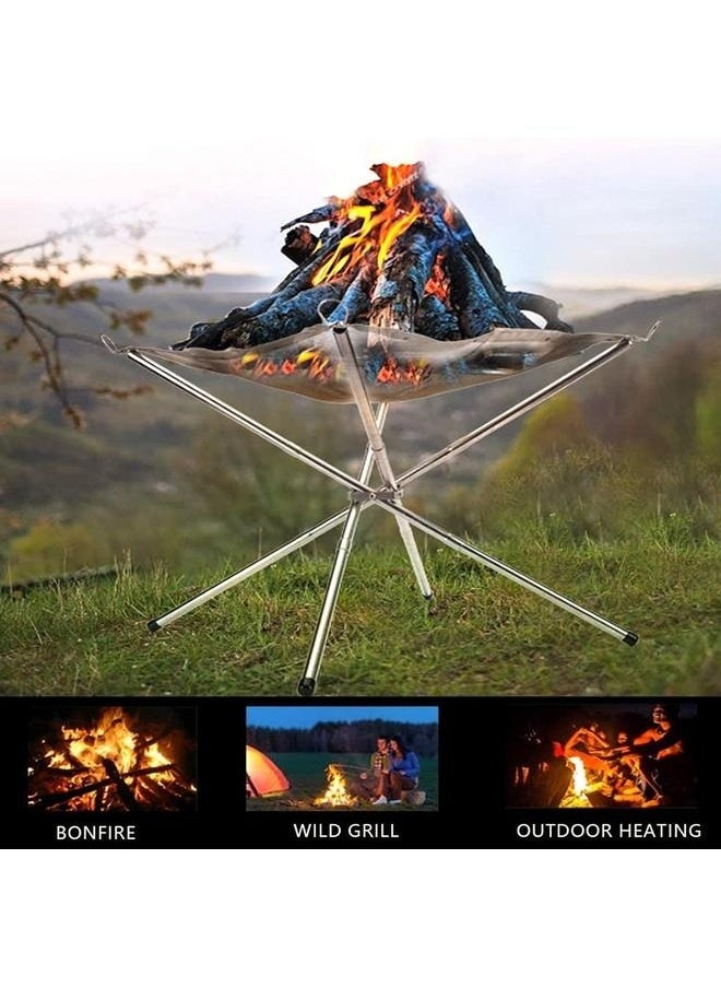 Folding Campfire Rack 25x10x10cm-Portable Outdoor Fire Pit, Collapsing Steel Mesh Fireplace - Perfect for Camping, Backyard and Garden - Carrying Bag Included