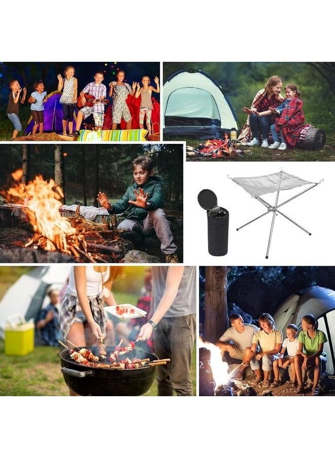 Folding Campfire Rack 25x10x10cm-Portable Outdoor Fire Pit, Collapsing Steel Mesh Fireplace - Perfect for Camping, Backyard and Garden - Carrying Bag Included