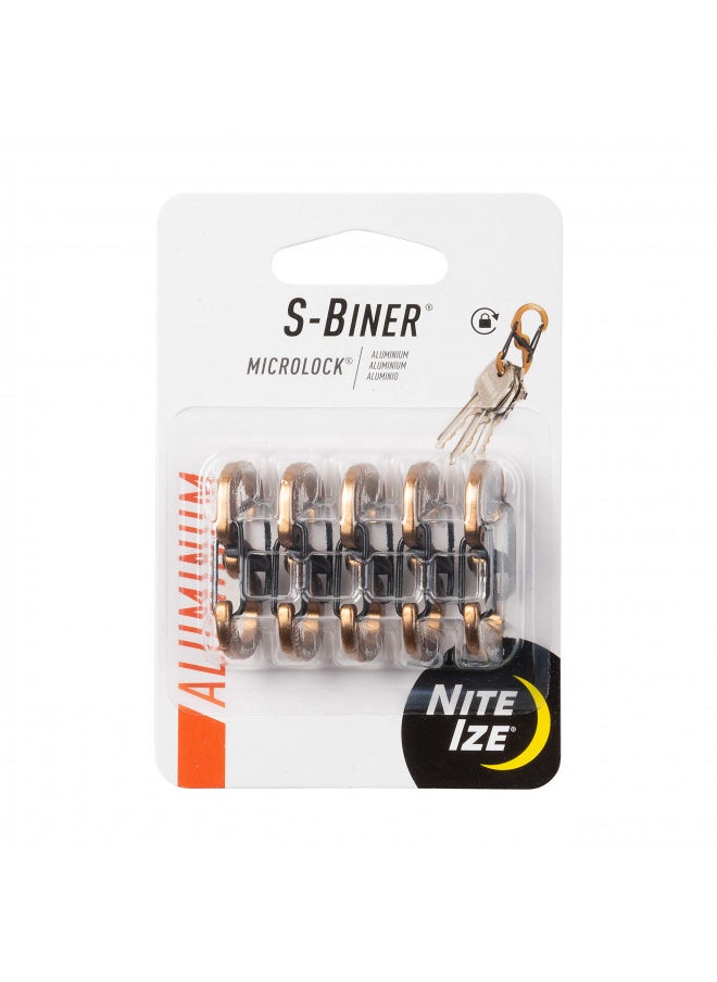 Nite Ize S-Biner MicroLock Aluminum Locking Key Holder - Keychain Organizer Ideal for Camping Accessories - Carabiner for Multiple Keys - Easy Key Identification - Coyote, 5 Pack