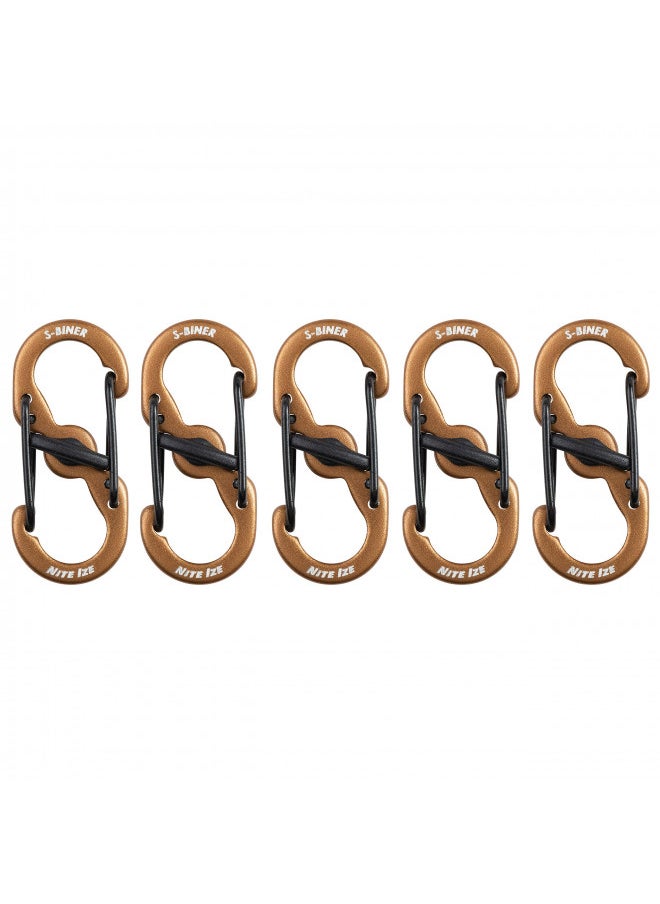 Nite Ize S-Biner MicroLock Aluminum Locking Key Holder - Keychain Organizer Ideal for Camping Accessories - Carabiner for Multiple Keys - Easy Key Identification - Coyote, 5 Pack
